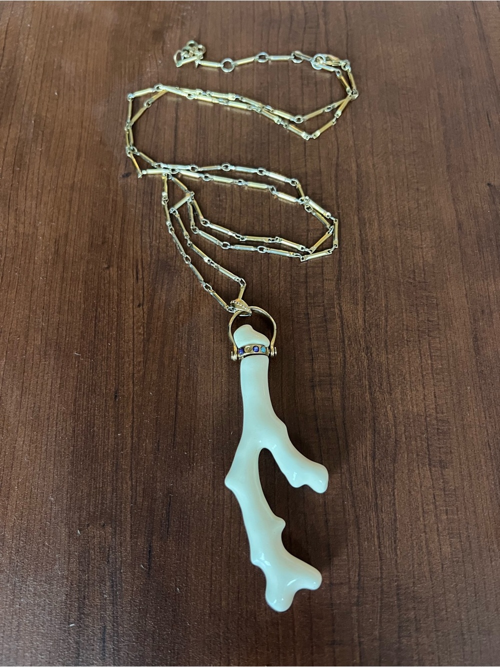 Gold Chain Necklace with Cream Coral Pendant